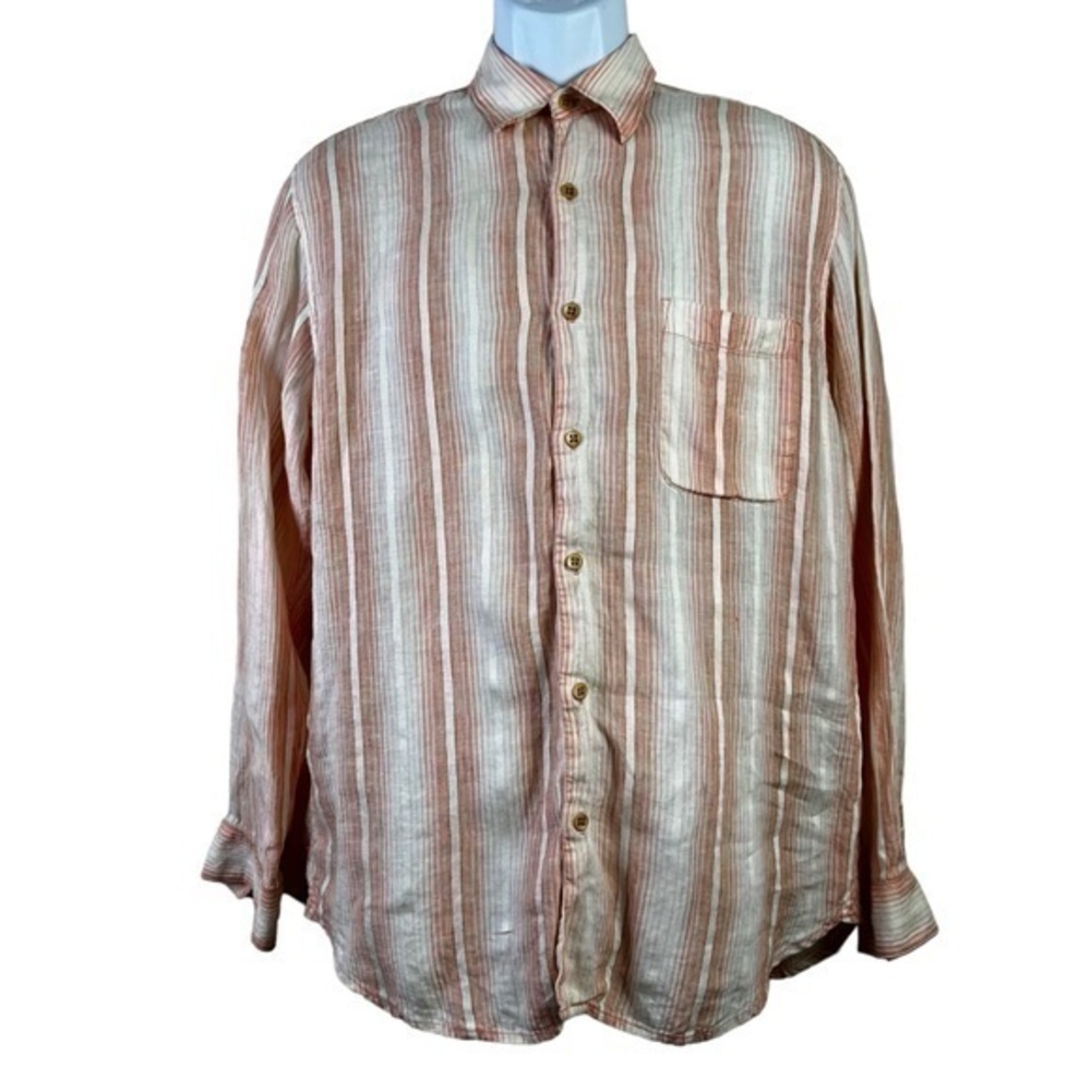 Tommy Bahama Men’s Casual Shirt Button Down striped Orange white size S